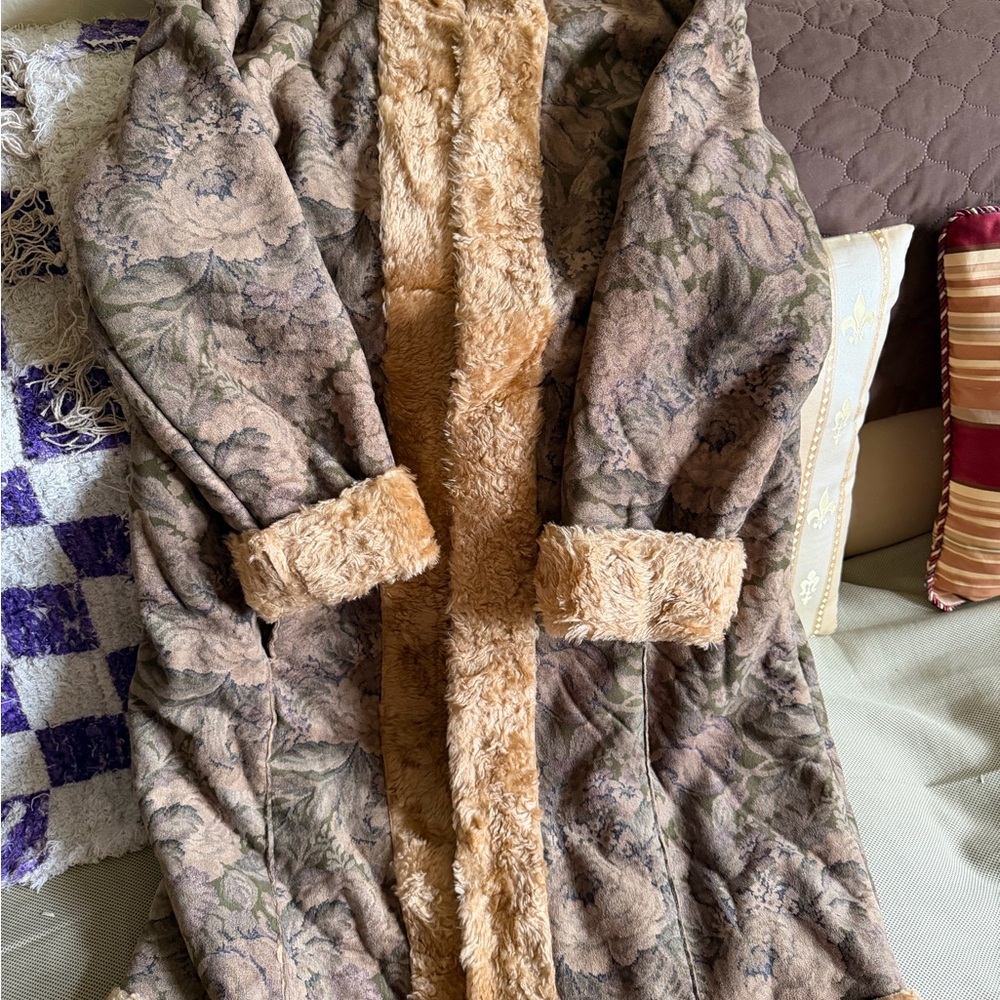 Fat Face Floral Teddy Jacket with Faux Fur